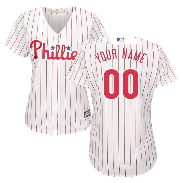 Women Philadelphia Phillies Majestic White Red Home Cool Base Custom MLB Jersey->customized mlb jersey->Custom Jersey
